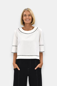 Lolita Top - White with Black Stitch