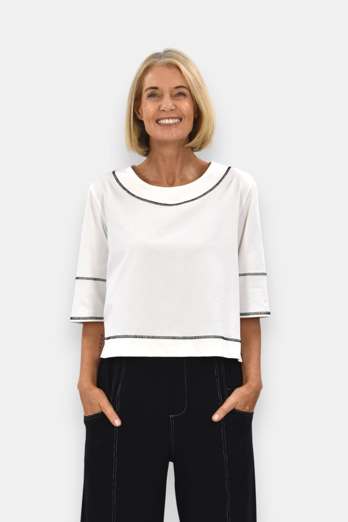Lolita Top - White with Black Stitch