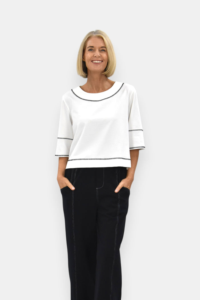 Lolita Top - White with Black Stitch